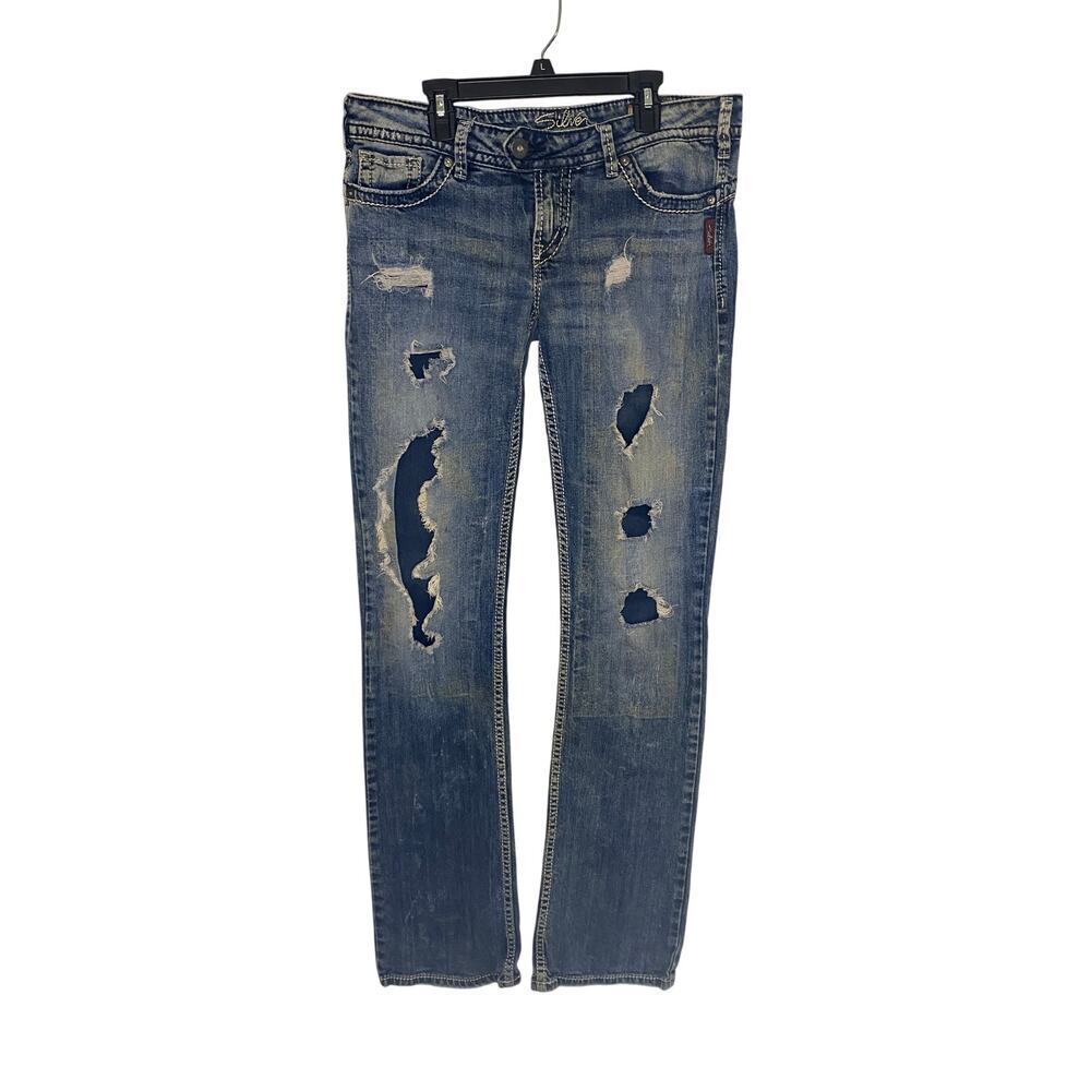 Silver Womens Tuesday Slim Bootcut Distressed Jeans Western Low Rise W32 L35 Y2K